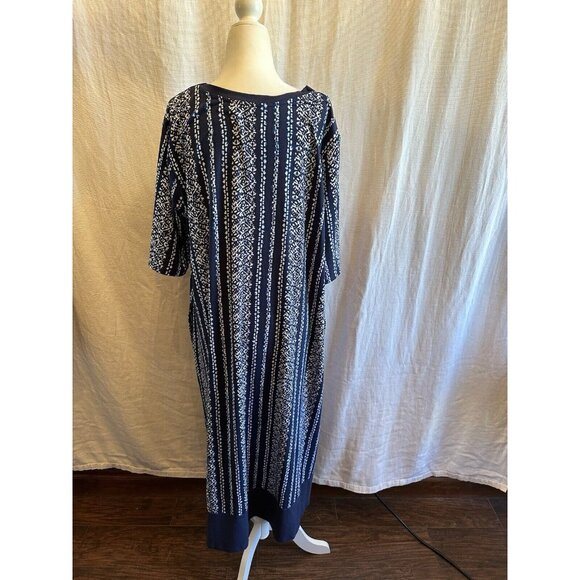 Cuddl Duds Sz Large Maxi Dress Navy‎ Print Short Sleeve - Picture 5 of 9